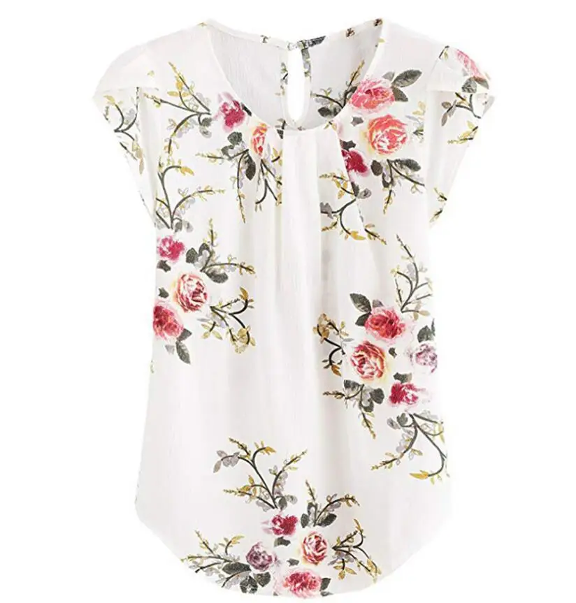 Low Price Printing Stock Short-Sleeved T-Shirt Womens Polyester Loose Round Neck Women TopLow Price Printing Stock Short-Slee