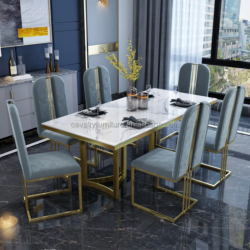 2021 hot selling modern marble tables stainless steel dining tables For Hotel home living furniture