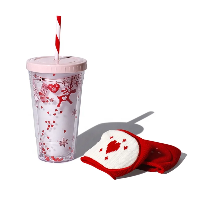 
Girlwill Knitted cup set Christmas Mugs Kids Cute Tumbler Cups Gift Plastic Cups With Lids And Straw BPA Free Custom logo 