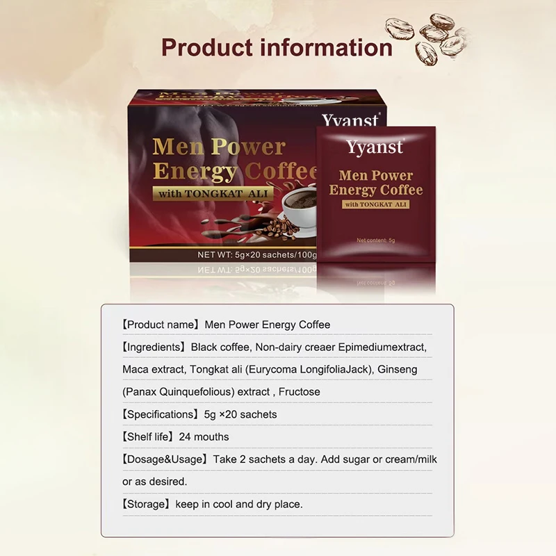 Private Label Herbal Extract Men Power Energy Coffee Increase Stamina Reduce Stress and Support Male Health Men Power Coffee