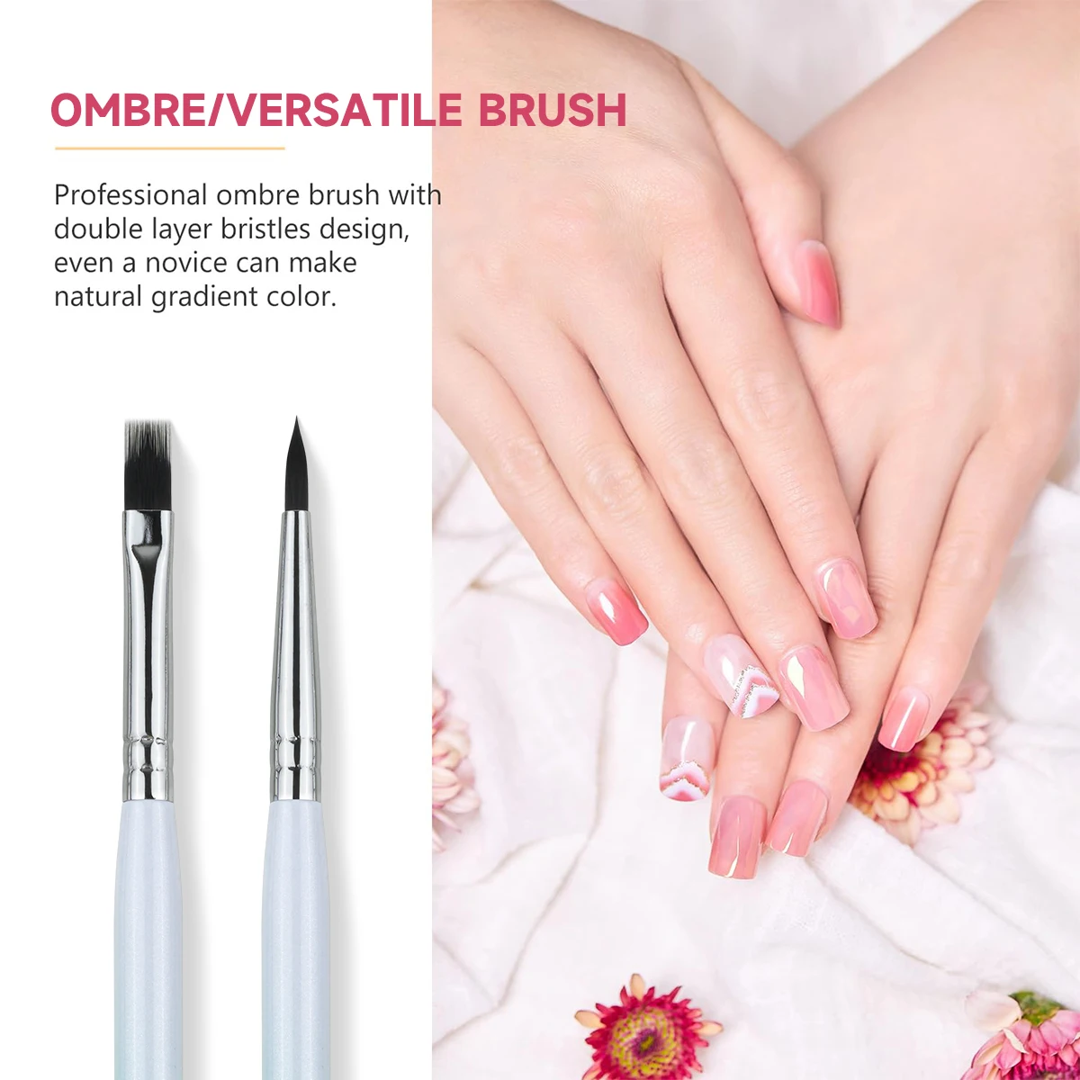 Hechunzi New Design Calabash Shape Acrylic Handle Green-white Gradient 7pcs/set Oval Flat Gel Liner Nail Art Brushes