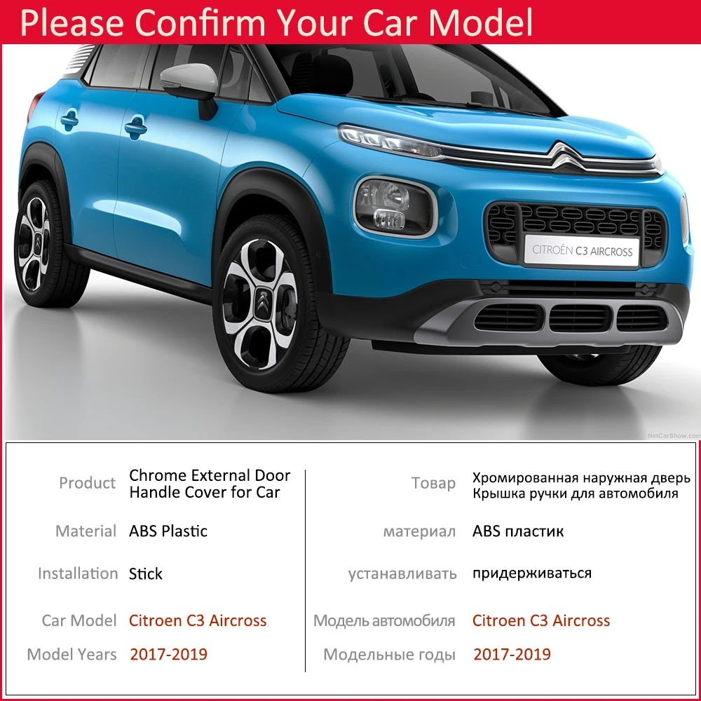 for Citroen C3 Aircross 2017 2018 2019 Luxuriou Chrome Door Handle Cover Trim Car Set Catch Styling Accessories 4Door Stickers