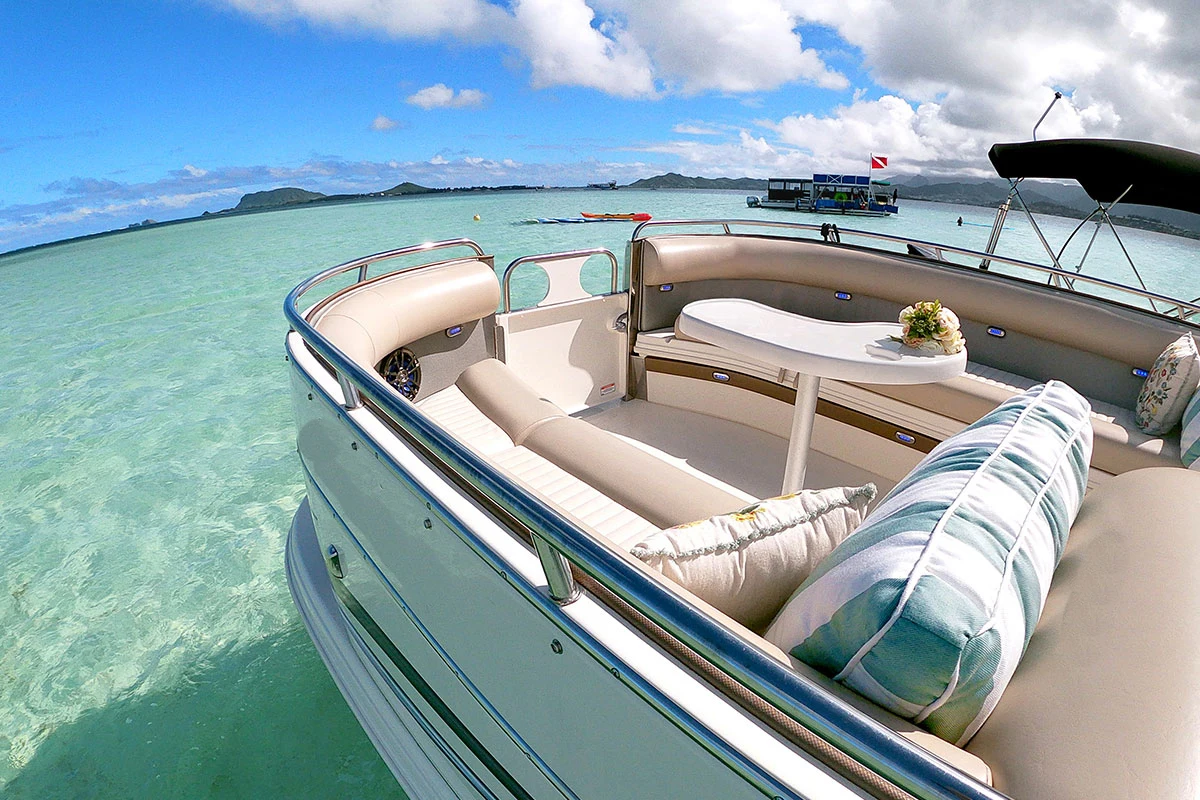 Manufacturer Best Selling 27 ft Luxury Fiberglass Fishing Party Pontoon Boat Durable Quality for Water Entertainments Yacht Use