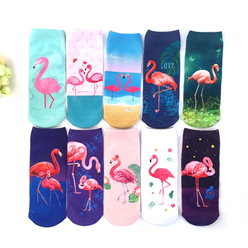 Customized Flamingo printed short socks Harajuku style cotton dress custom made socks