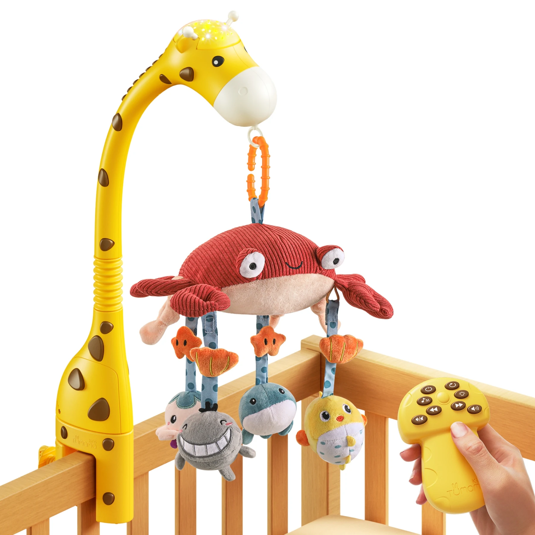Tumama Kids Crib Mobile Toys Remote Control Giraffe Musical Baby Cot Mobile 360 Degrees Rotating Starry Projector Baby Bed Light