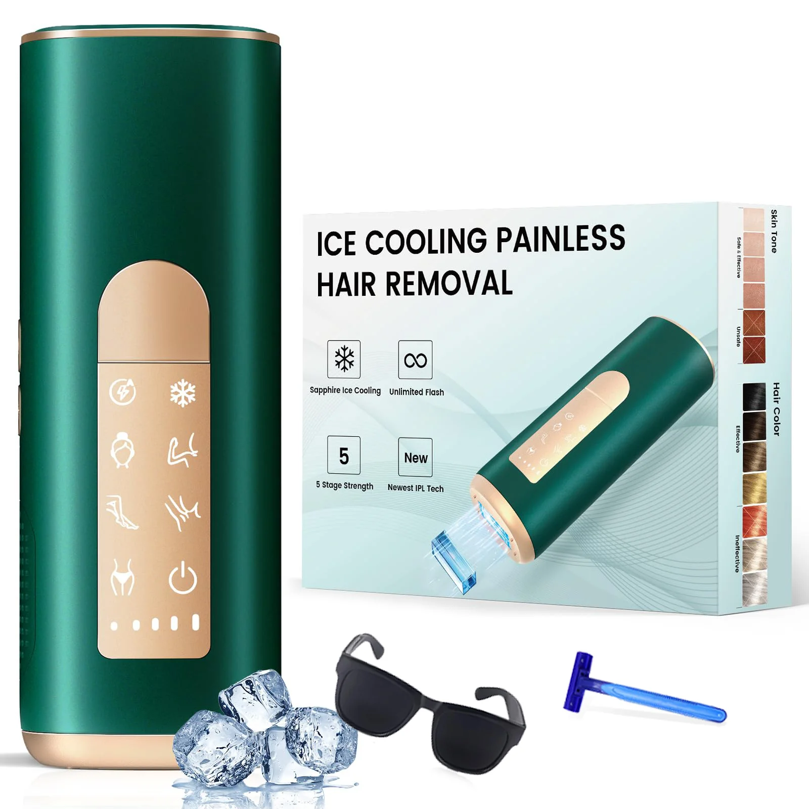 Portable Sapphire IPL Machine Permanent Alexandrite Ice Cooling Painless IPL Skin Rejuvenation Laser Hair Removal From Home