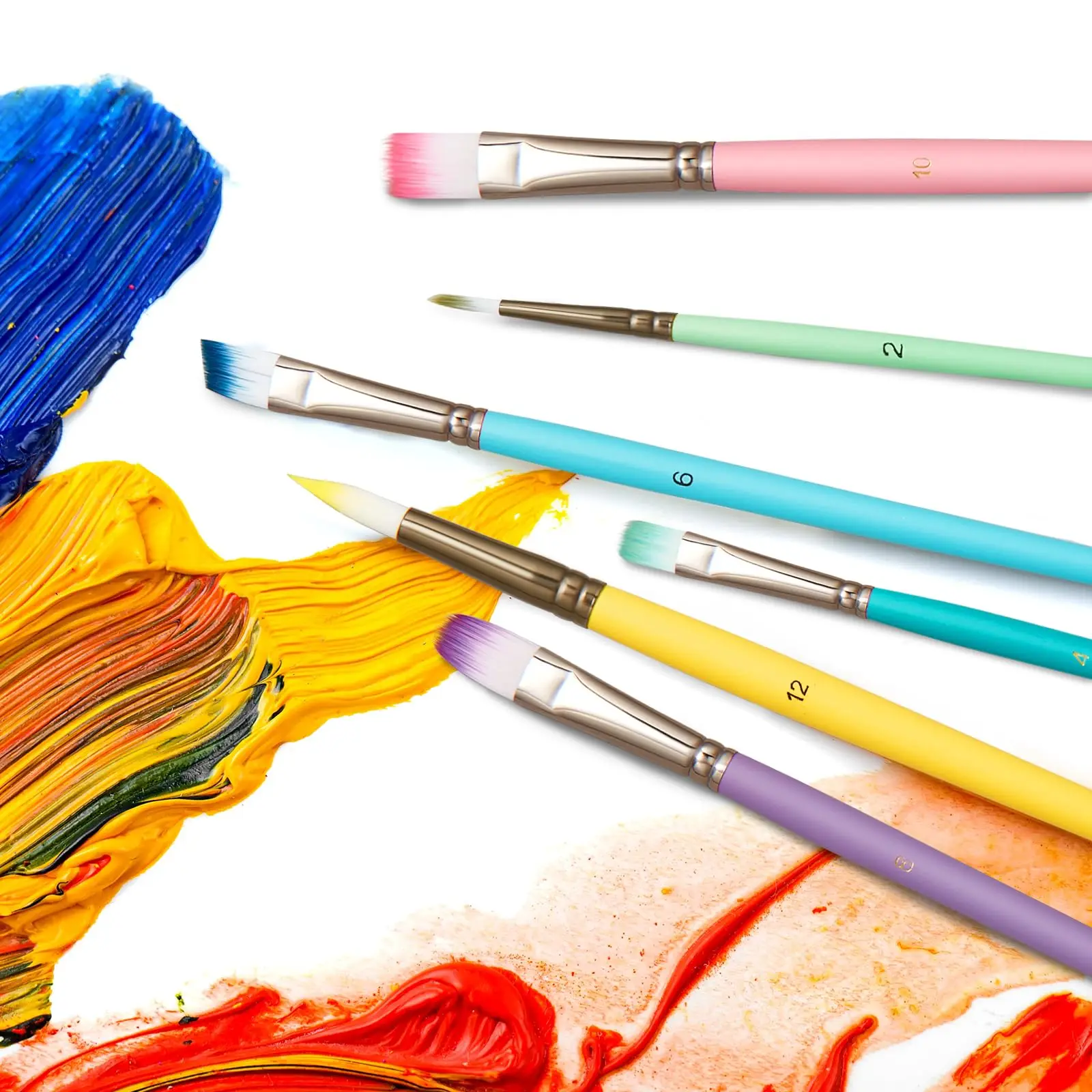 Hot selling paint Brush kit 6 Pcs Set nylon hair Wood Macaron color Handle artist oil water color acrylic paint brush set