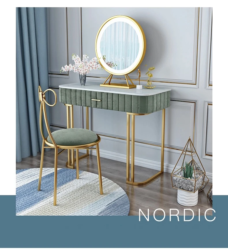 Design Nordic Luxury Style Make-up Dresser Table Set with Mirror and Chair Stool modern storage Dressing Table