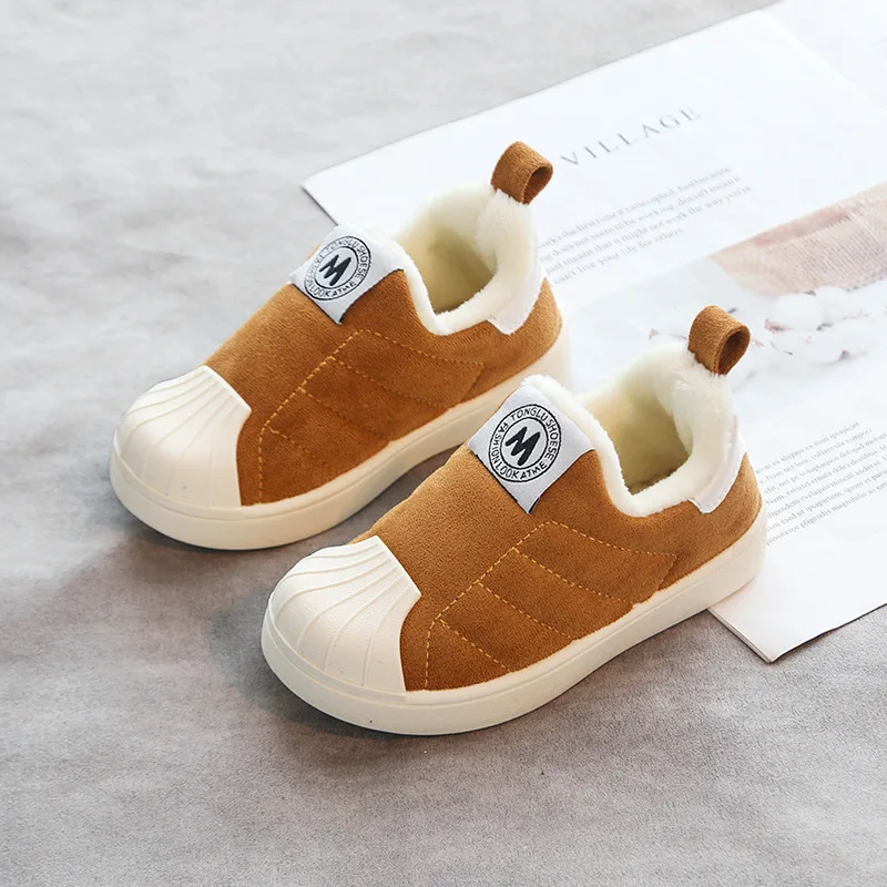 Детская обувь с хлопковой подкладкой, зимняя стильная теплая Повседневная обувь с мягкой подошвой и мягкой подошвой для мальчиков и девочек