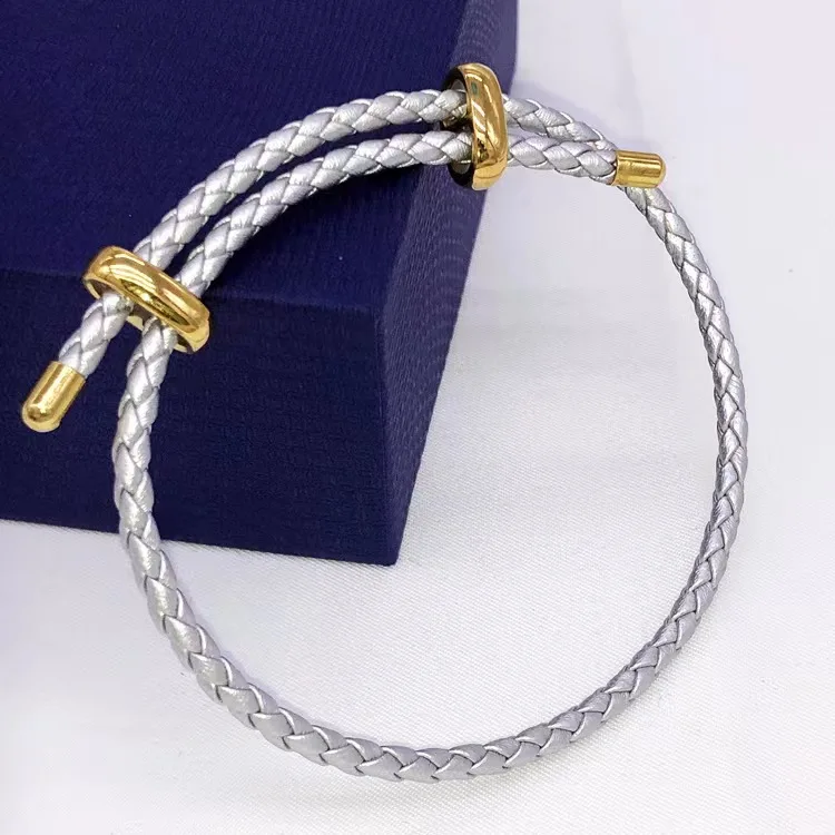 2023Adjustable bracelet Horse eye buckle eight-figure buckle leather rope bracelet hard gold transfer beads fine style hand rope