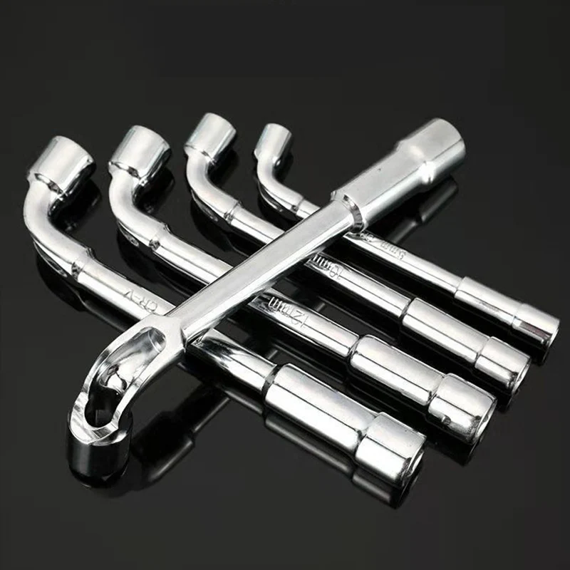 6mm-22mm Pipe Spanner L-Shaped Hex Car Spare Tire Lug Wrench Single-tube Perforated Socket Wrench