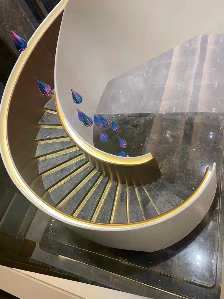 New Design Steel Wood Curved Stairs/ internal Residential Double Stringer Curved Staircase/glass  Spiral   stair