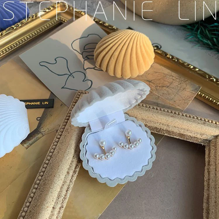 Xinxing Custom Shell Shape Lovely Velvet Wedding Engagement Ring Box For Earrings Necklace Jewelry Display Gift Box Holder