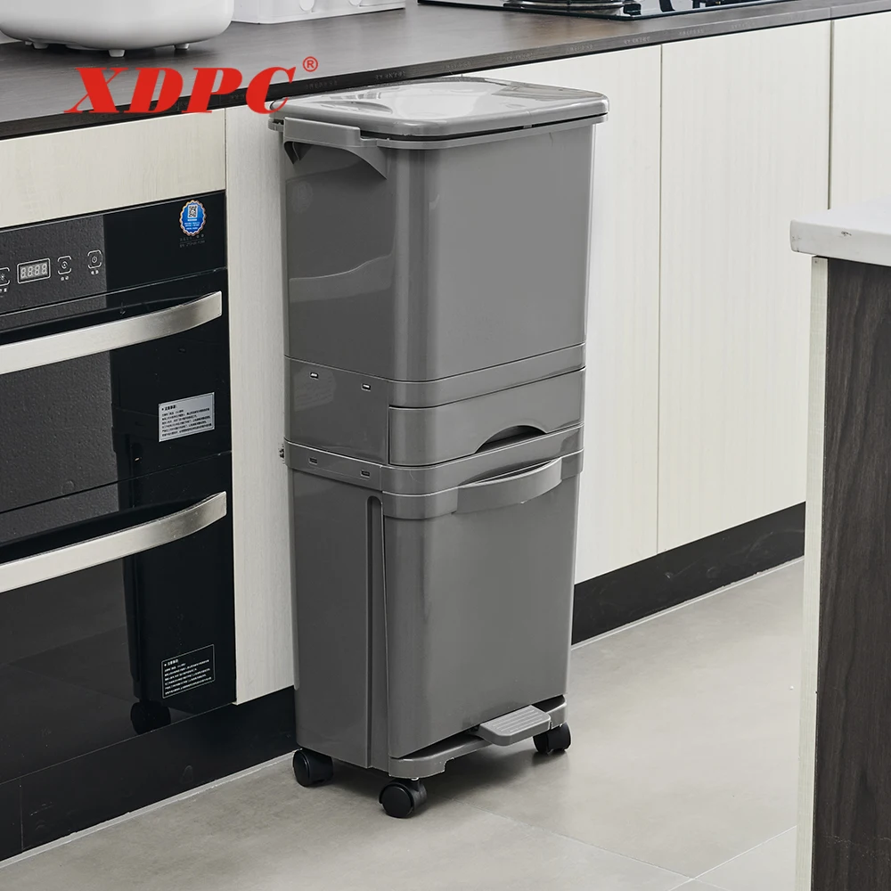 Kitchen 45 L plastic trash can waste garbage bin with storage drawer