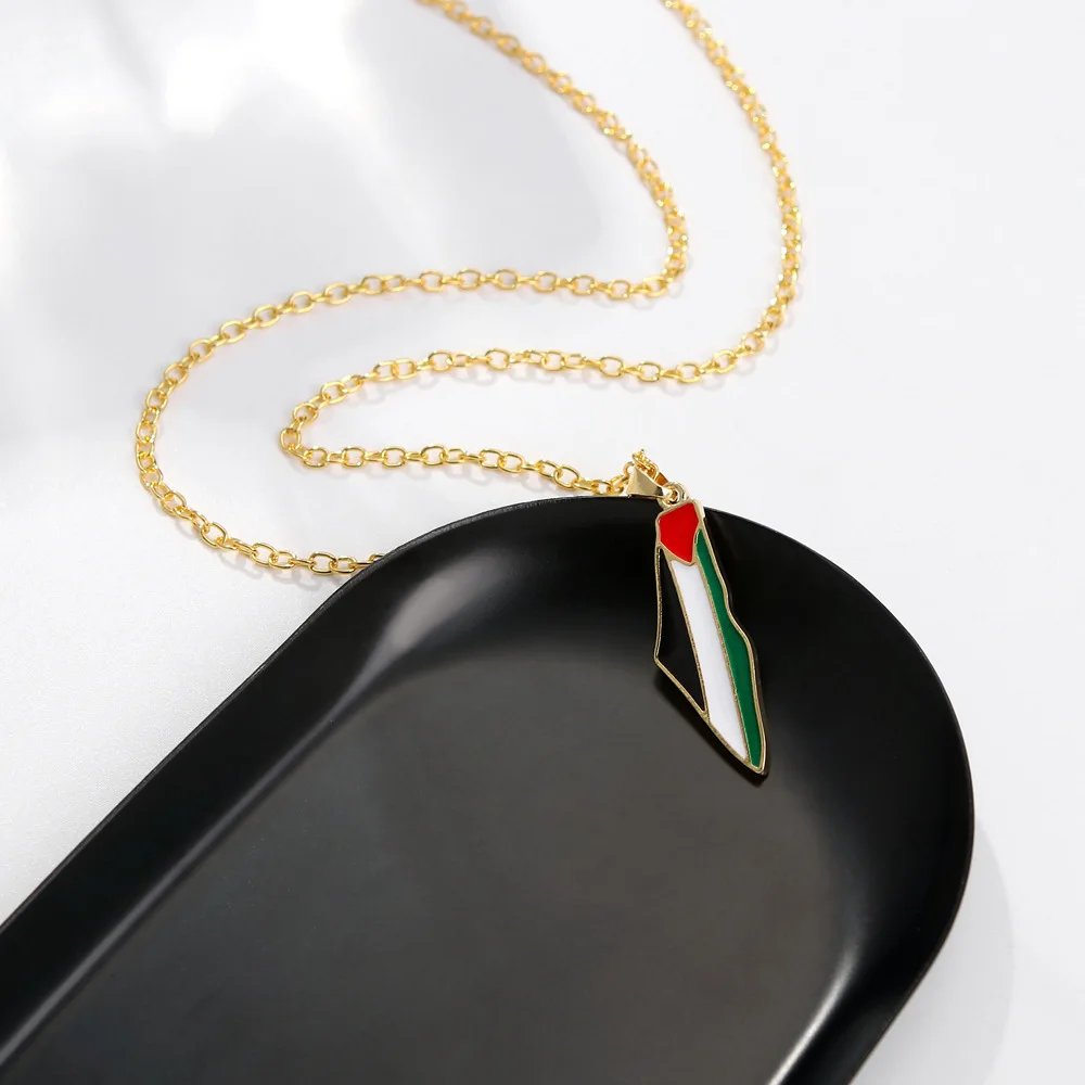 Wholesale Stainless Steel Metal alloy Enamel Palestine Map Pendant Necklaces Gold Plated Palestine Freedom Fist Pendant Necklace