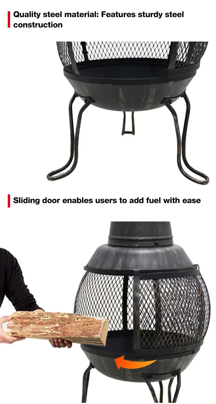 Steel Chiminea Outdoor Fire Pit Patio Garden Dome Fireplace Outdoor Heater Log Burner Vintage brazier with charcoal grate