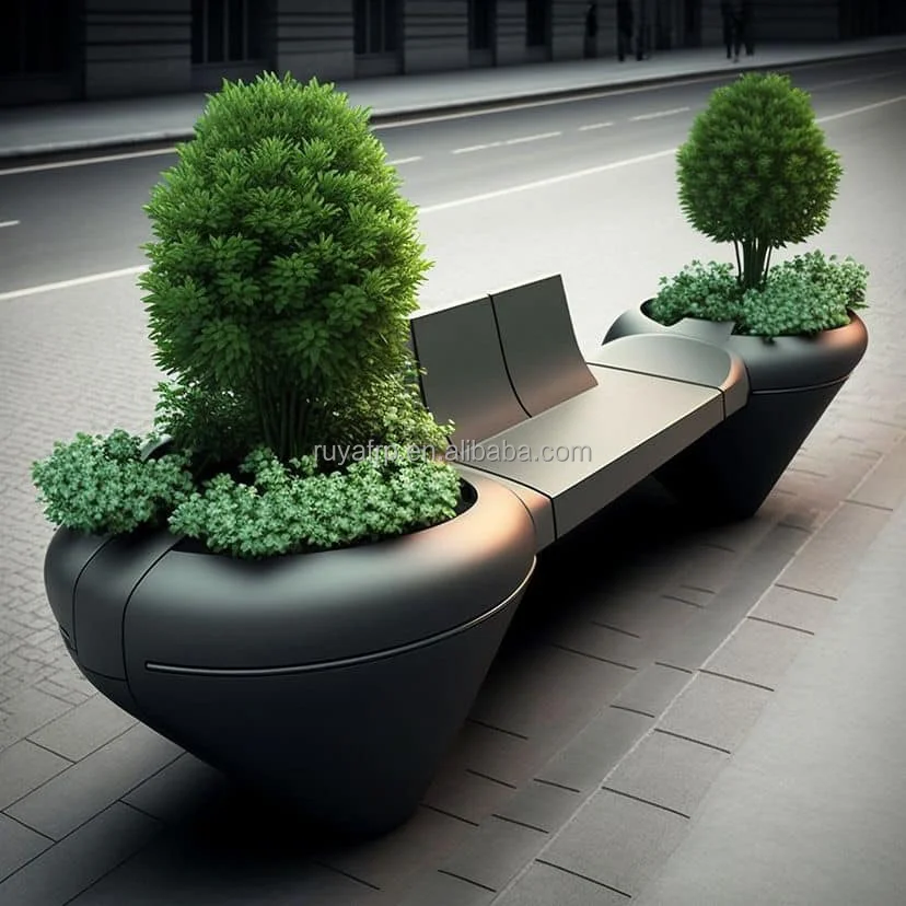 Urban Street Furniture Fiberglass Designer Architect Entrance Bench Chair Garden Potting Bench