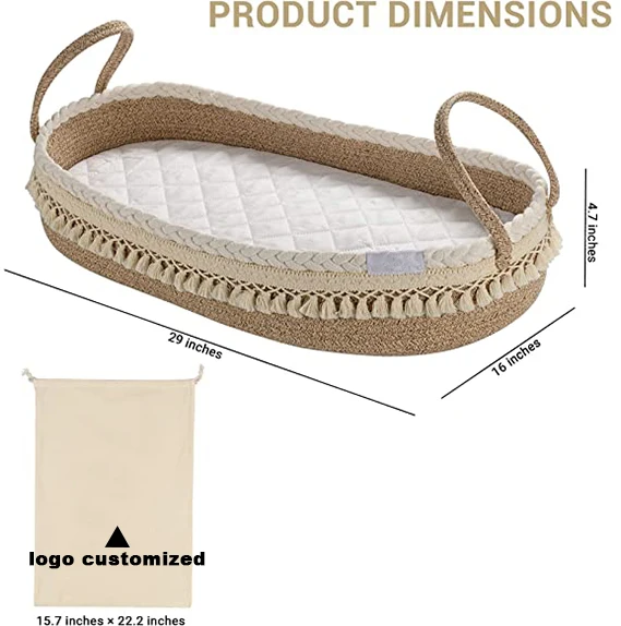 Baby shower gift nursery set with thick pad and cotton cover baby diaper changing basket