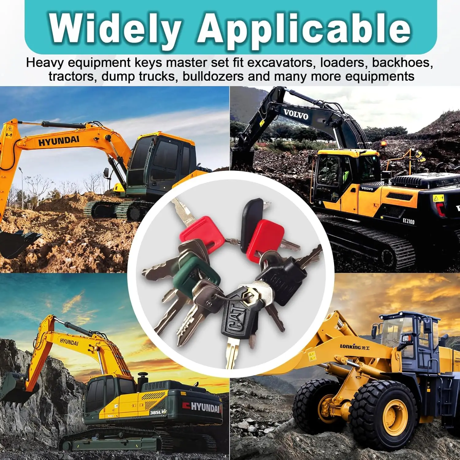 Heavy Equipment Universal Ignition Key Set - 15 Keys, Fits Excavators, Loaders & More