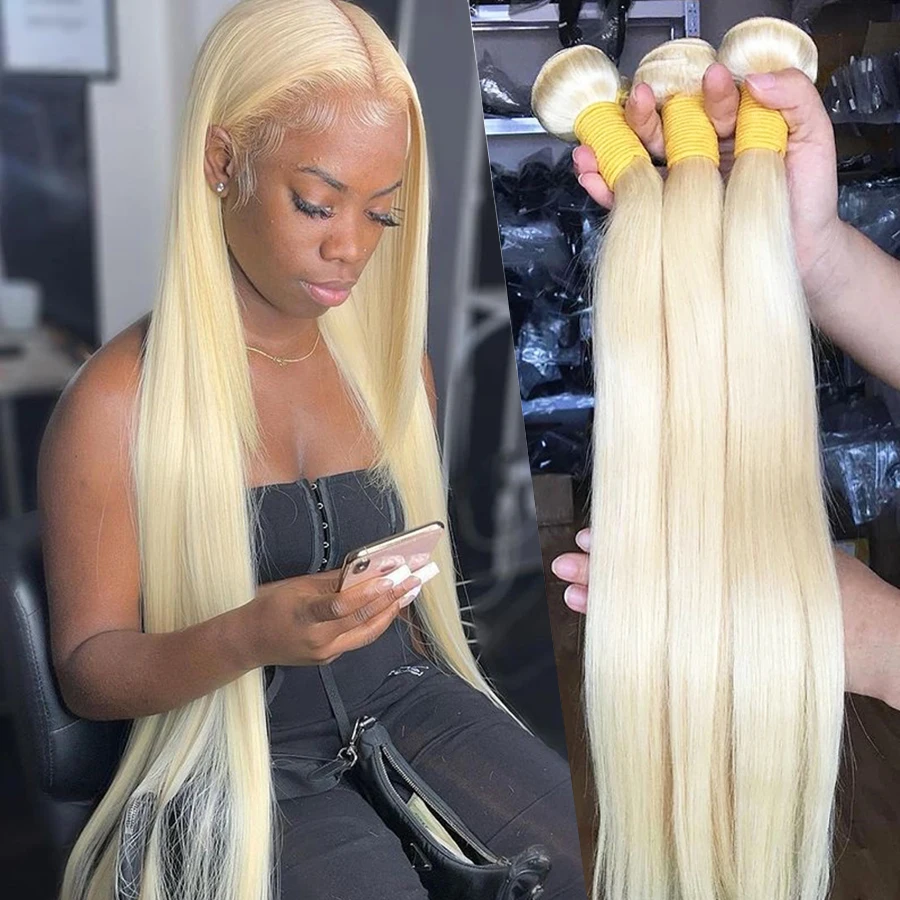Straight 613 Blonde Hair Bundles Brazilian Weave Human Hair Bundles Remy Extensions Bundles Honey Blonde 28 30 32 34 Inch