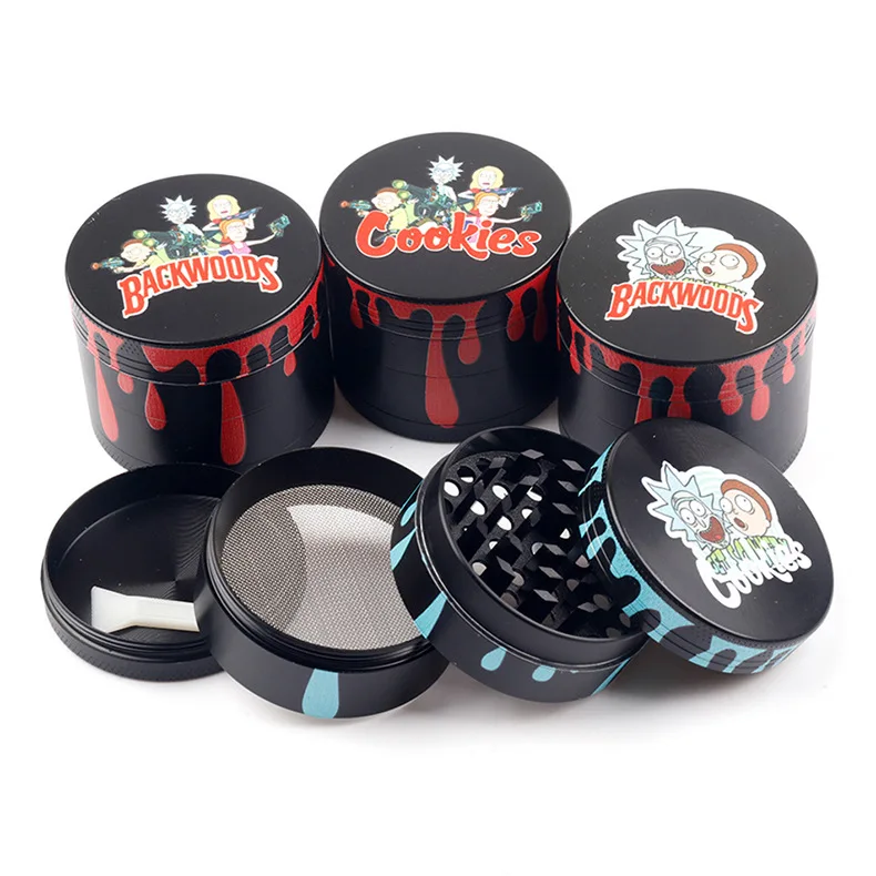 Hot Selling Rick Morty Water Drop Pattern Printed Herb Grinder Factory Price Tobacco Grinder Manual Spice Grinder for Smoking