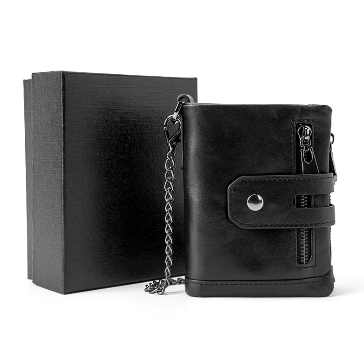 Best Selling Zipper RFID Genuine Cowhide Leather wallet male Luxury Purse Leather Wallets Vintage Gents Mens Slim Wallet