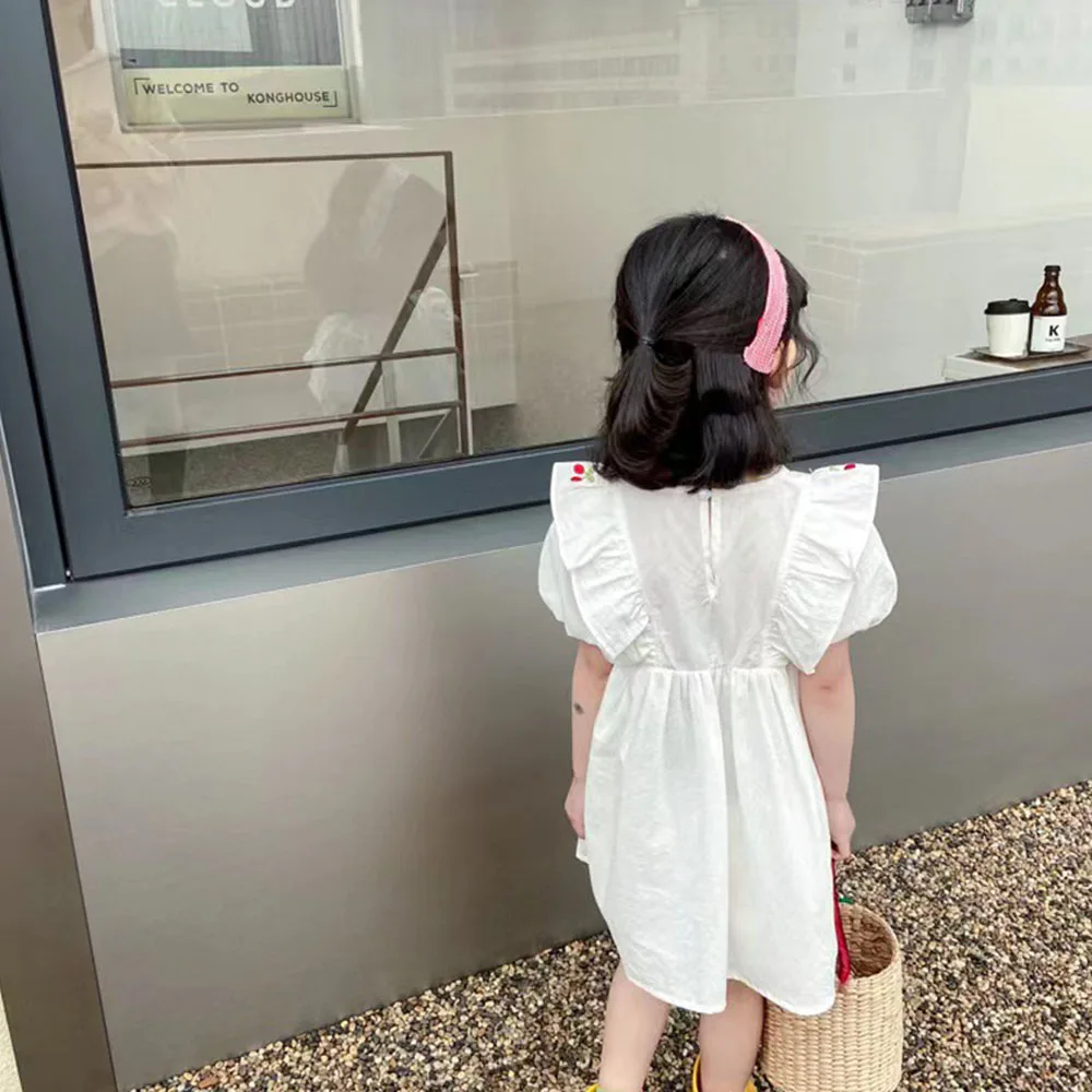 Bear Leader Korea Girls Summer Dress Cherry Embroidery Princess Dresses Flying Sleeve Children Casual Clothes Baby Girl Costume