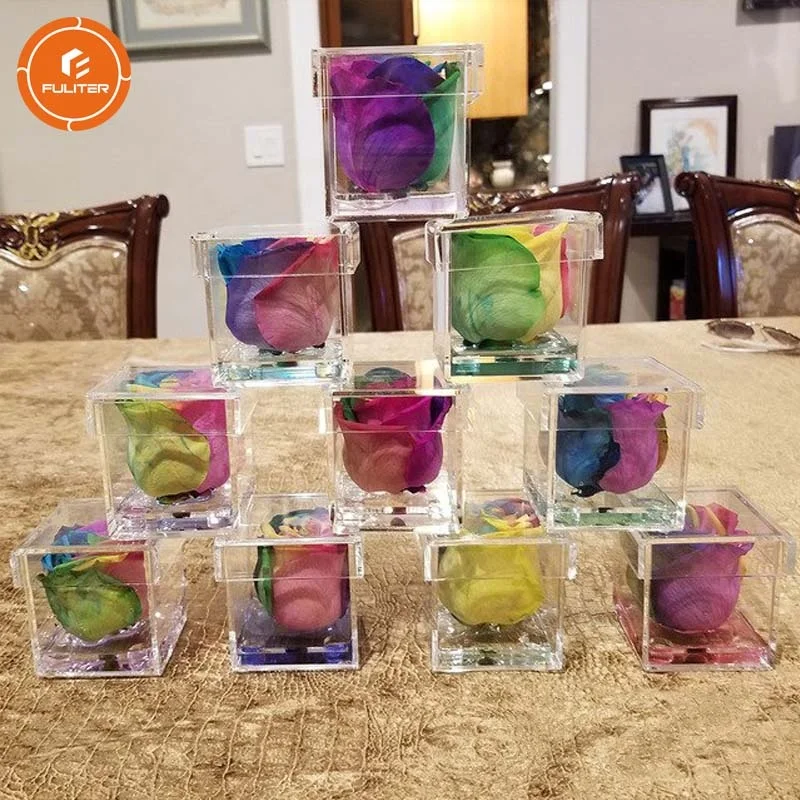 wholesale Personalized Mini Single Clear Small Transparent Preserved Acrylic wedding Flower gift Box