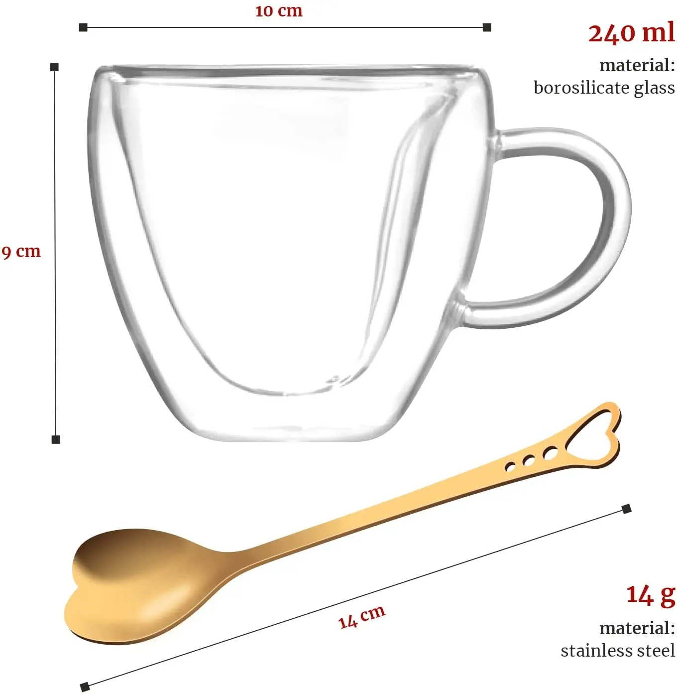 Creative 180 240ml Clear Glasses Coffee Mug Gift Tea Beer Transparent Love Cup Heart Shaped Double Wall Glass Mugs