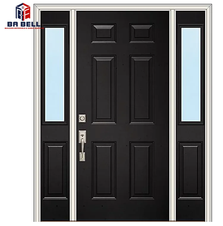 Black smooth finished glass insert with sidelights painted front doors  house vila residence composite main entrance door
