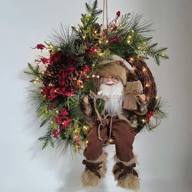 New Year Christmas Ornament Hanging Ornament Santa Garland Christmas Party Decor Christmas Garland with Lights