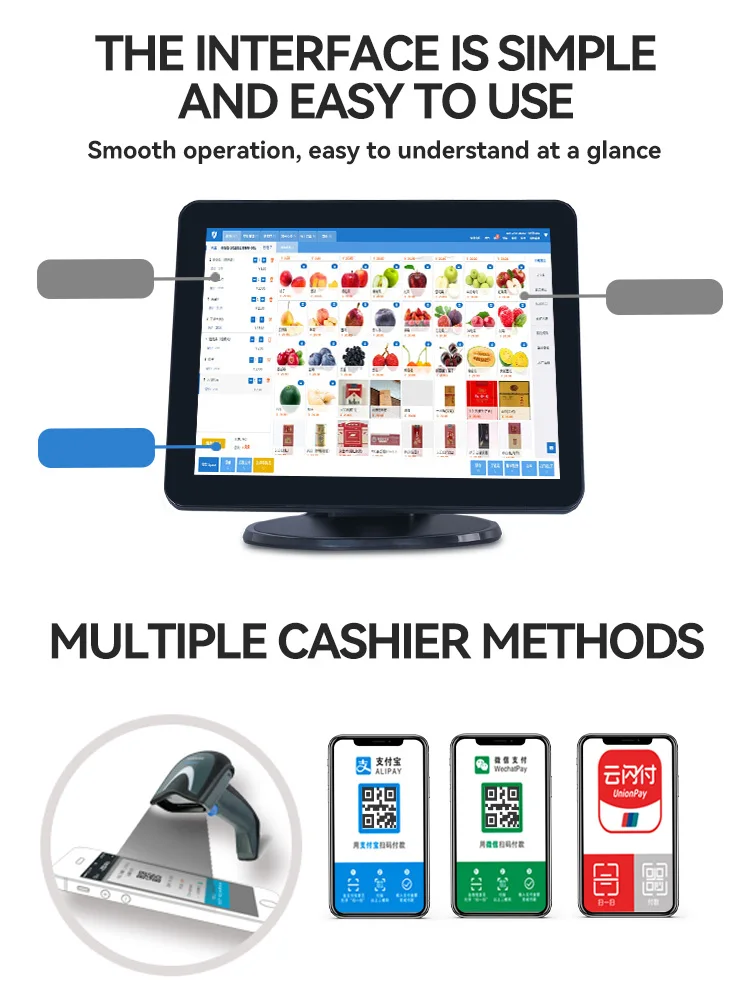 All In One Dual Screen Pos System In Win/android Pos Cash Register With Capacitive Touch Screen And Thermal Printer
