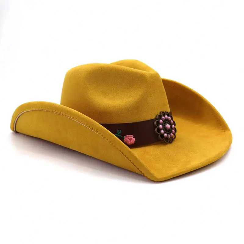 STS 2024 Oem Women Retro Western Suede Cowboy Hats Factory Price Chapeau 100% Wool Sports Caps Unisex Men Cowboy Hats With Band