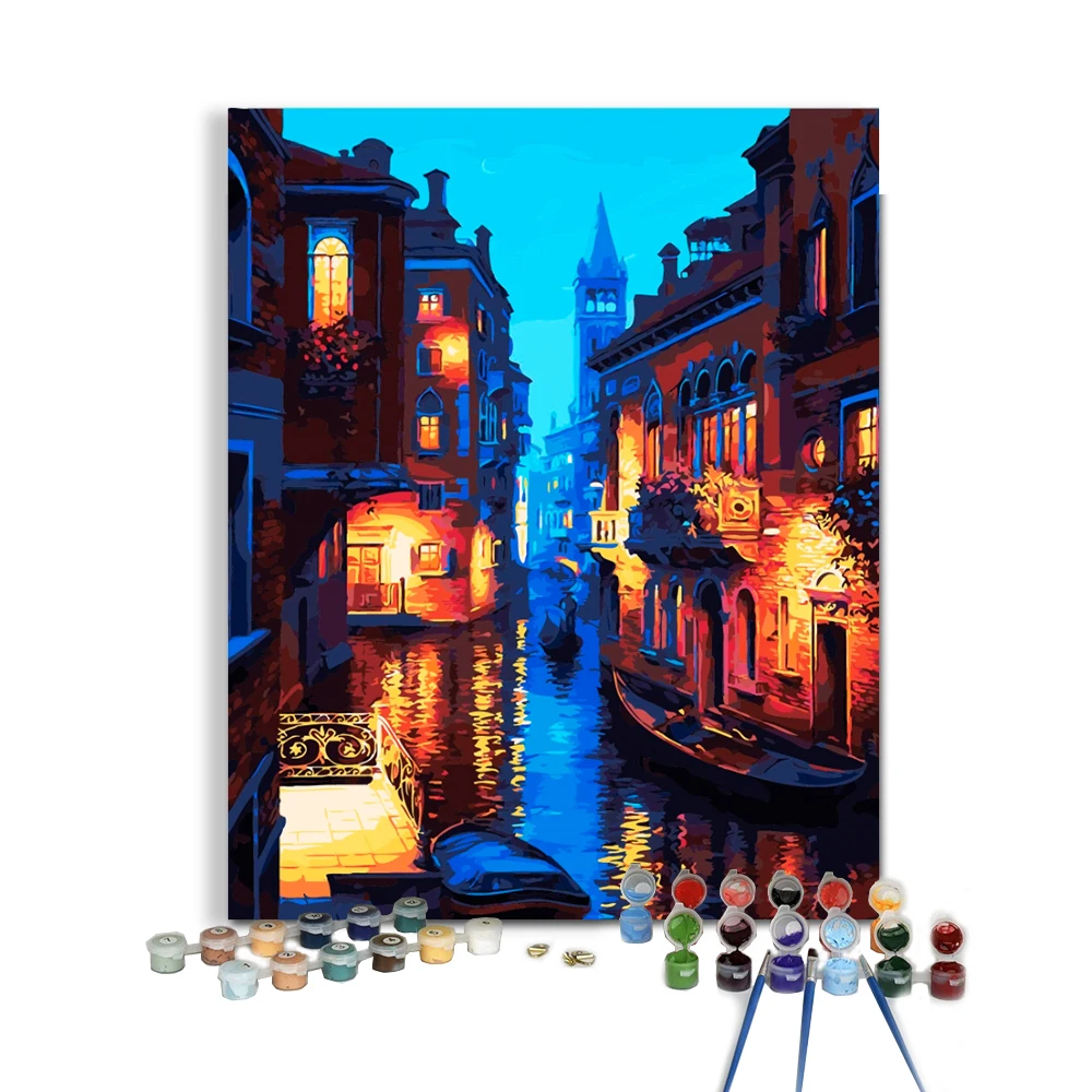 Customized Italy Water City Venice Town Night Landscape DIY Digital Paint by Numbers