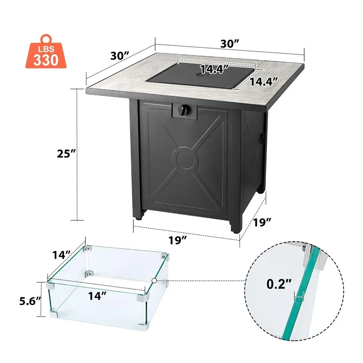 Square Fire Pit Table Outdoor Propane Fire Pit Gas Stainless Steel Tabletop Fire Pit