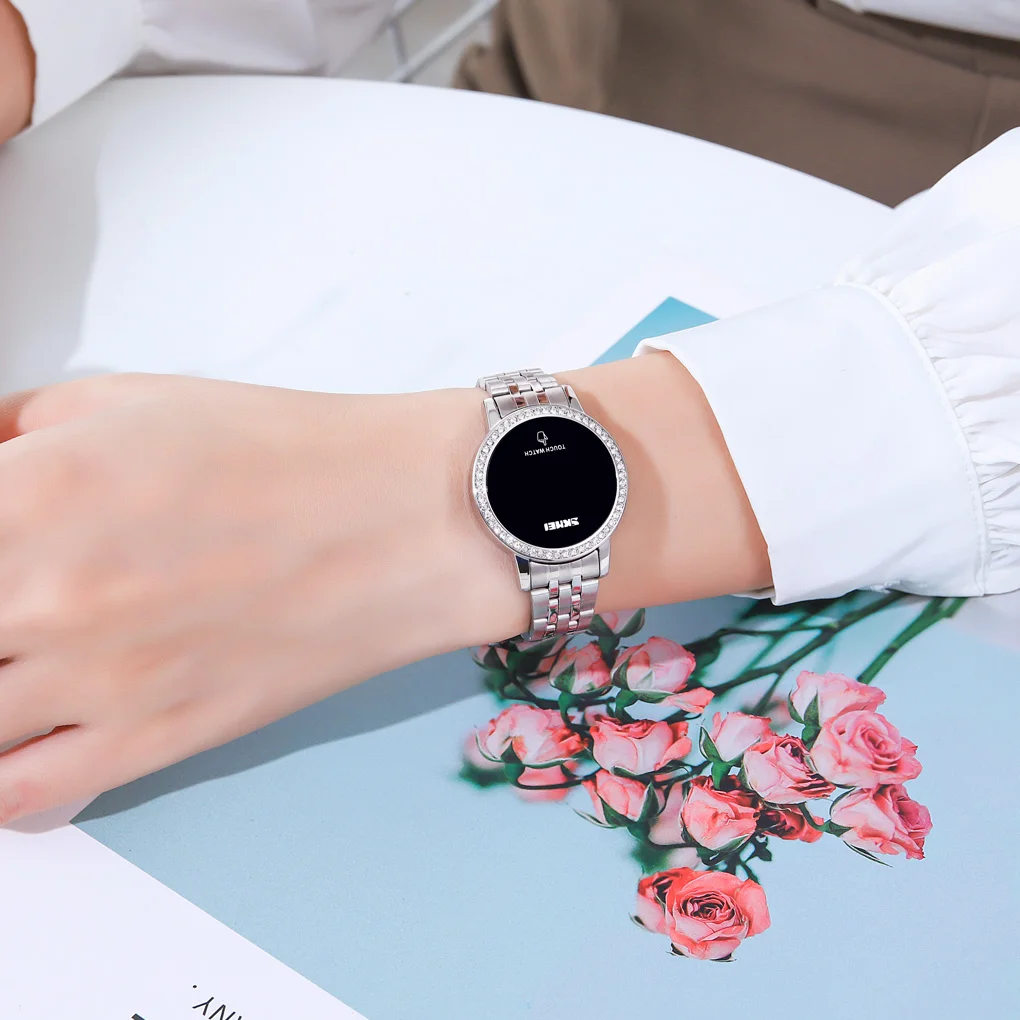 SKMEI 1669 lady women custom branded rose gold white LED hand touch waterproof watches