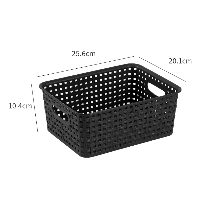 stackable Weave plastic basket bin for organizing black