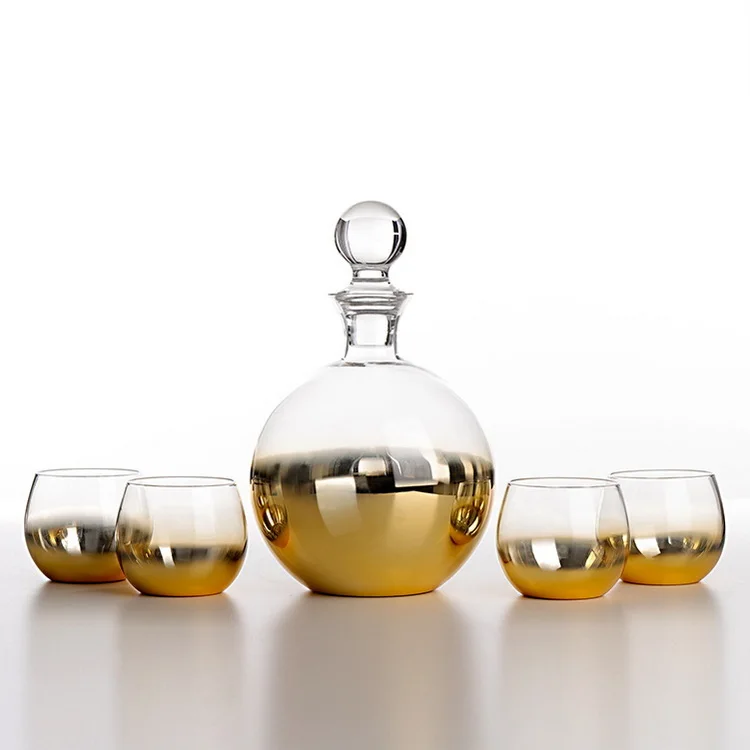Wholesale Half Gold Glass Decanter Tumbler Set for Red Wine Water Whiskey