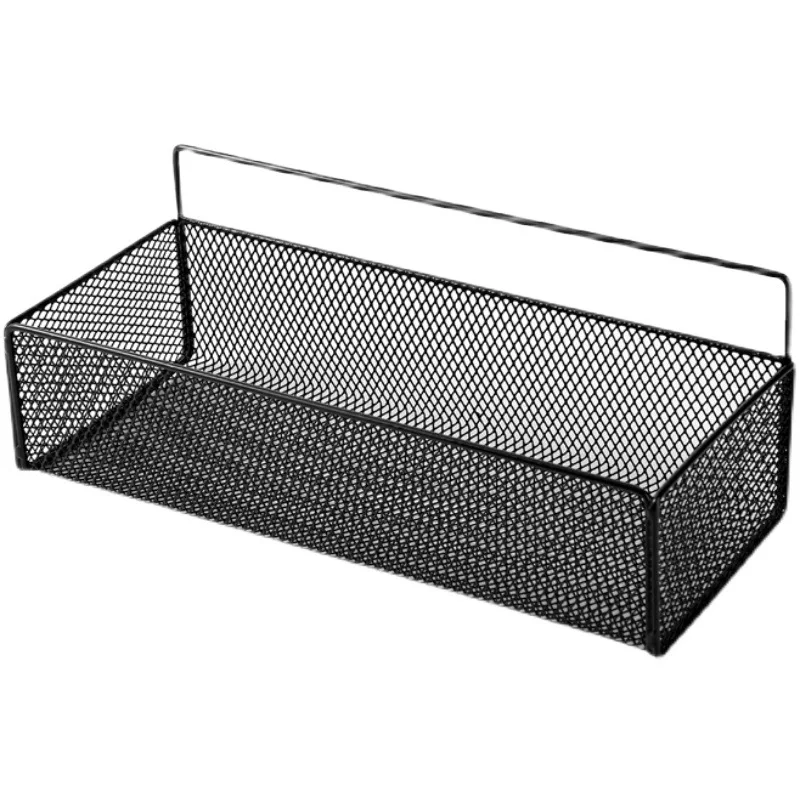 Simple Single-Tier Wall-Mounted Metal Grid Basket Organizer Chrome Plated for Bathroom Storage Household Use Furniture Hardware