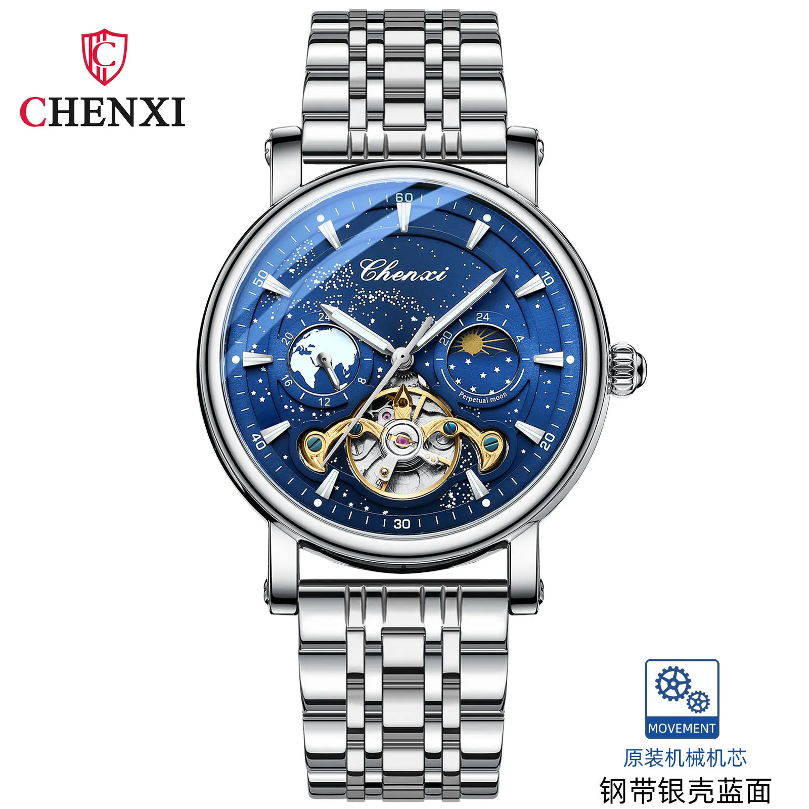 CHENXI 8872 New Fashion Hollow Automatic Mechanical Luminous Light Business Fashion Wristwatch Relogio Masculino