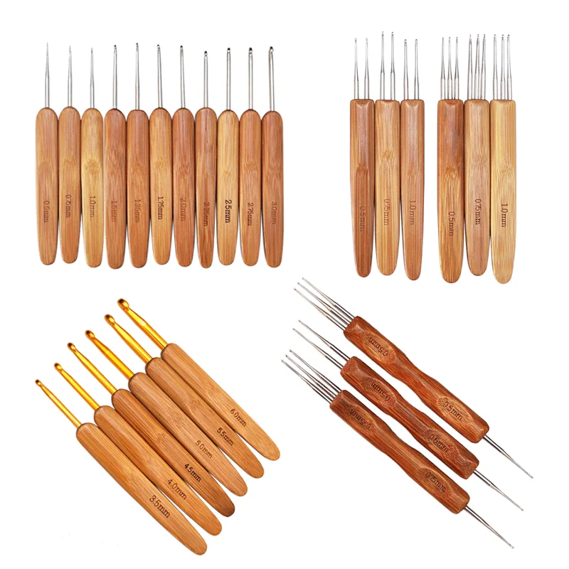PUSELIFE Bamboo wooden Handle Double Head Braiding Accessories Dreadlocks Crochet Hooks Dreadlock Tools yarn Crochet Needle