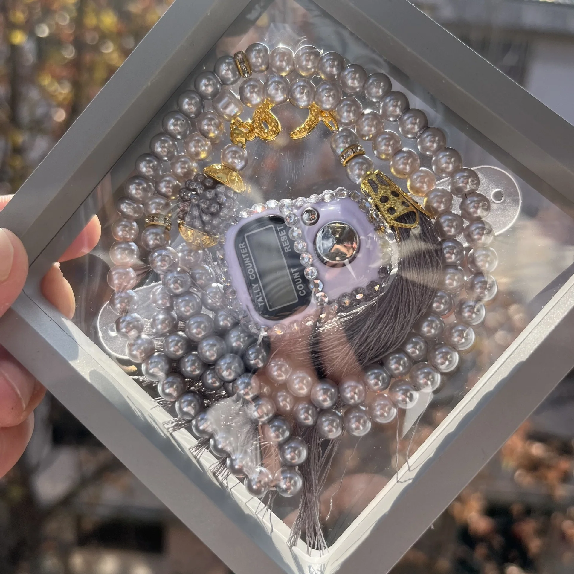 wholesale Handmade Glass 99 Beads Tesbih Digital Finger Tally Counter with Box Prayer Beads Rosary Tasbih Muslim for Wedding Be