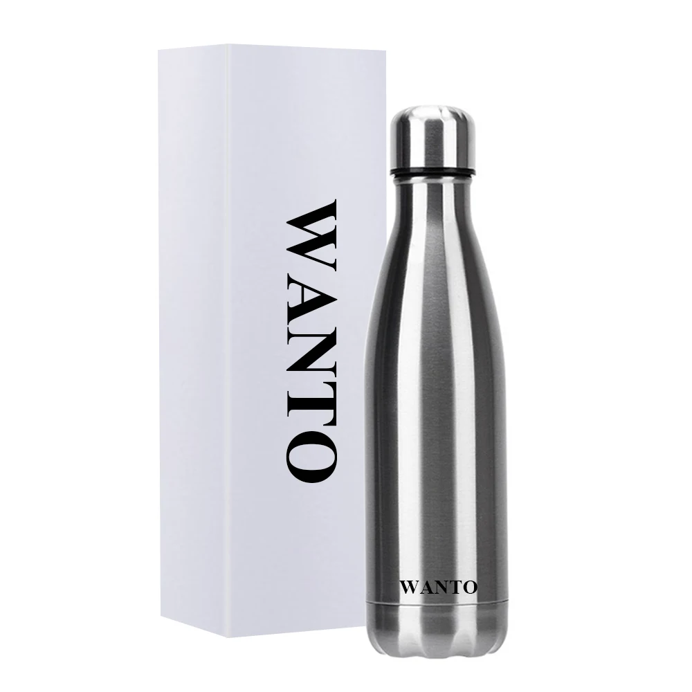 Wanto 2022 Personalized 350ml 500ml 750ml 1000ml New Stainless Steel Cola Shape Water Bottle For Gym And Running