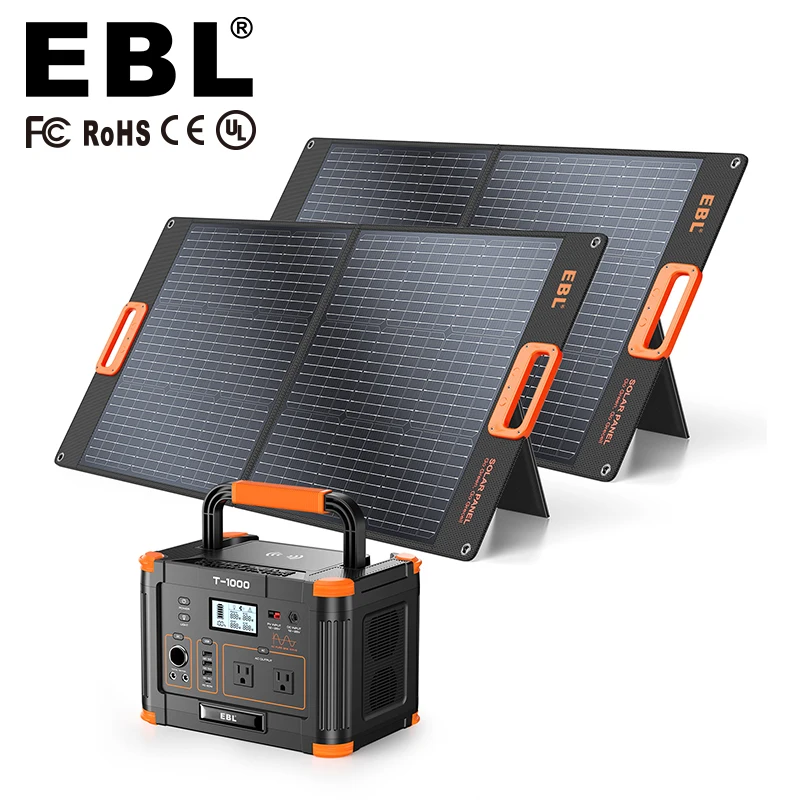 1000W Universal Europe EU Plug Emergency Backup Solar Generator lithium ion Battery Portable Power Station With Solar Panel Char