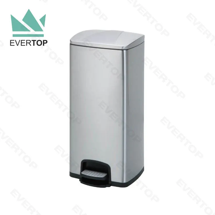 PD-D04 Stainless Steel Trash Can Foot Pedal Garbage Bin Rubbish Dustbin Soft Close Kitchen Pedal Bin Square Metal 30L Pedal Bin