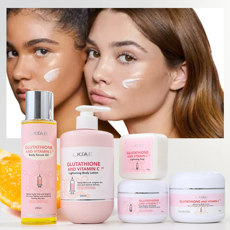 Lovely Pink Collection Shea Butter Cream Body Cream Lotion Soap Body Oil Moisturizer Glutathione Skin Care Set for Light Skin