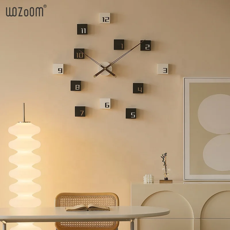 WOZOOM Home Decorative Large Mute Frameless 3d Diy Sticker Numeral Big Wall Clock Luxury MDF DIY Wall Clock For Living Room Sale