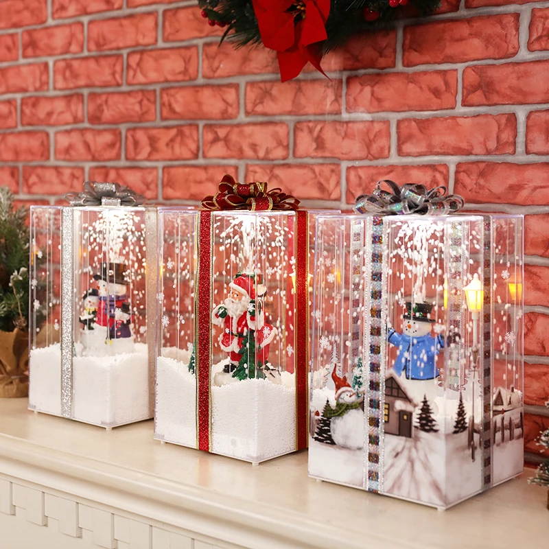
Transparent Falling Snow LED Musical handmade christmas cube boxes gift led for christmas decorations 