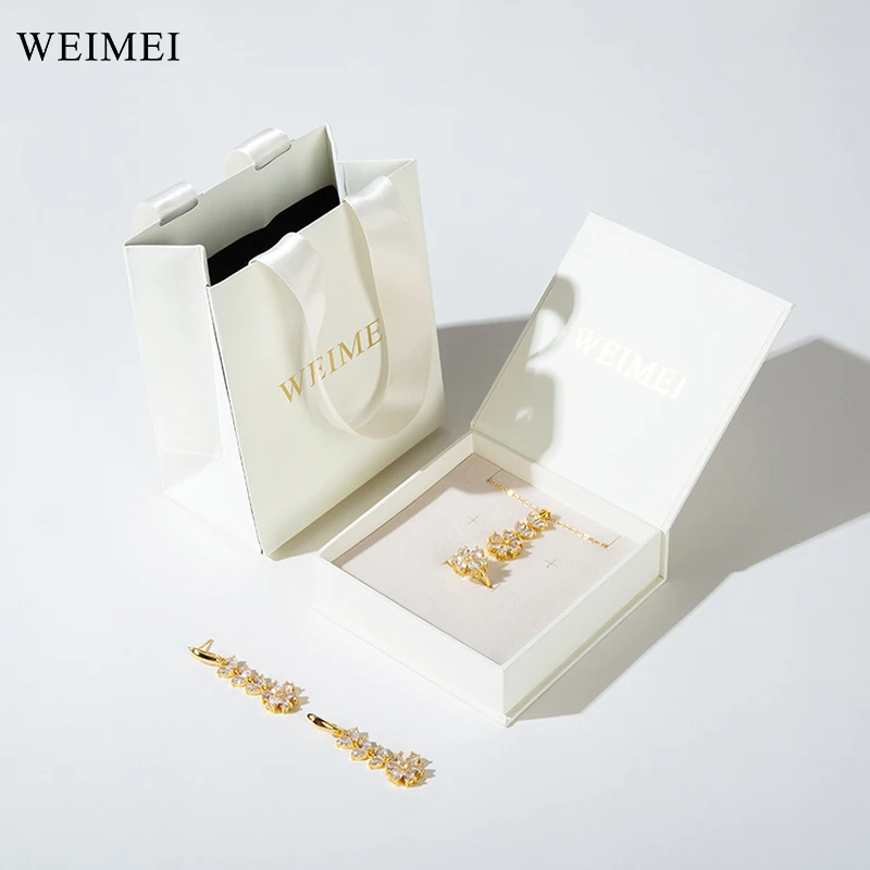 WEIMEI Custom color Eco New Design Book Shape Earring Necklace Gift Packaging White Jewelry Paper Boxes with Logo