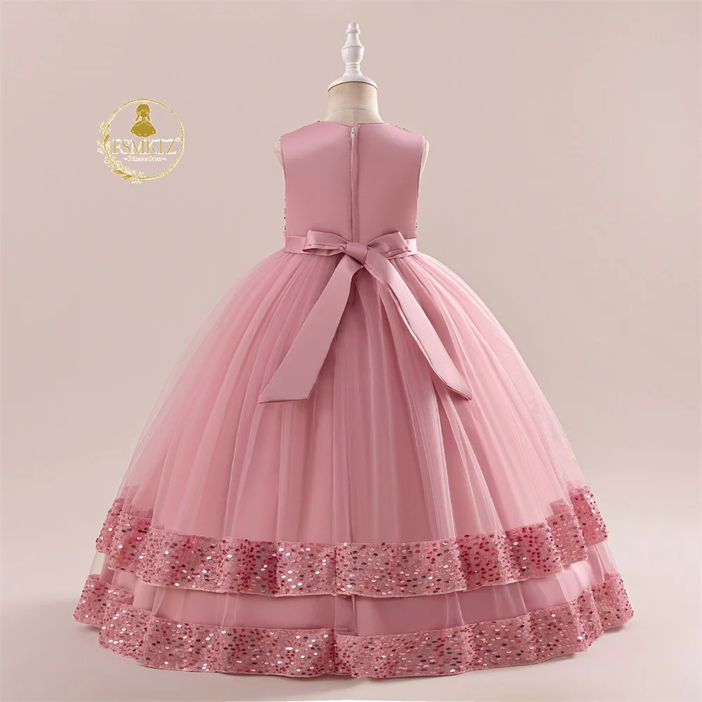 FSMKTZ Kids Boutique Sequins Ball Gown for Girls 12 Years Flower Girls Dress Wedding Frock Princess Children Big Girls Dress